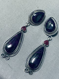 Hemerson Brown Native American Navajo Signed Sugulite Sterling Silver Earrings-Nativo Arts