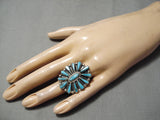 Marvelous Vintage Native American Navajo Turquoise Sun Sterling Silver Ring-Nativo Arts