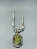 Fabulous Vintage Native American Navajo Green Turquoise Sterling Silver Necklace Signed-Nativo Arts