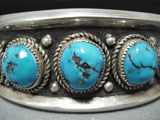 Signed Vintage Native American Navajo Morenci Turquoise Sterling Silver Bracelet-Nativo Arts
