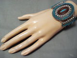 Native American On Eof The Best Zuni Turquoise Coral Sterling Silver Needle Bracelet-Nativo Arts
