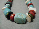 Native American Important Vintage Santo Domingo Native #8 Turquoise Sterling Silver Necklace-Nativo Arts