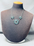 Tripe Turquoise Sun Vintage Native American Zuni Sterling Silver Necklace-Nativo Arts