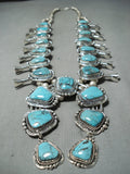 300+ Gram Heavy Vintage Native American Navajo Turquoise Sterling Silver Squash Blossom Necklace-Nativo Arts