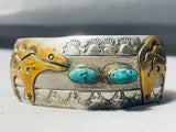 Native American Signed Turquoise Bear Sterling Silver Brass Bear Bracelet-Nativo Arts