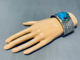 Amazing San Felipe Signed Pilot Mountain Turquoise Sterling Silver Huge Bracelet-Nativo Arts