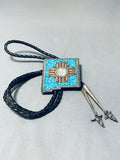 Astonishing Vintage Native American Navajo Turquoise Sterling Silver New Mexico Bolo Signed-Nativo Arts