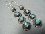 Eyecatching Vintage Native American Navajo Old Kingman Turquoise Sterling Silver Earrings-Nativo Arts