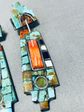 Native American Phenomenal Santo Domingo Turquoise Coral Spiny Inlay Sterling Silver Earrings-Nativo Arts
