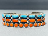 Native American Authentic Vintage Navajo Turquoise Coral Sterling Silver Bracelet-Nativo Arts