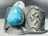 Huge Whirling Log Bird Vintage Native American Navajo Turquoise Sterling Silver Bracelet-Nativo Arts