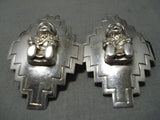 Important Huge Vintage Native American Navajo Storyteller Sterling Silver Earrings Old-Nativo Arts
