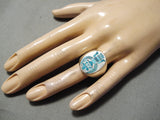 Thick Heavy Vintage Zuni Native American Turquoise Bird Sterling Silver Ring-Nativo Arts
