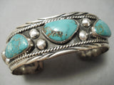 Exquisite Vintage Native American Navajo Green Turquoise Sterling Silver Bracelet Old-Nativo Arts
