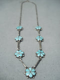 Attractive Vintage Native American Zuni Blue Gem Turquoise Sterling Silver Necklace Old-Nativo Arts