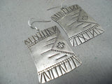 Unique Vintage Native American Navajo Sterling Silver Rug Earrings-Nativo Arts