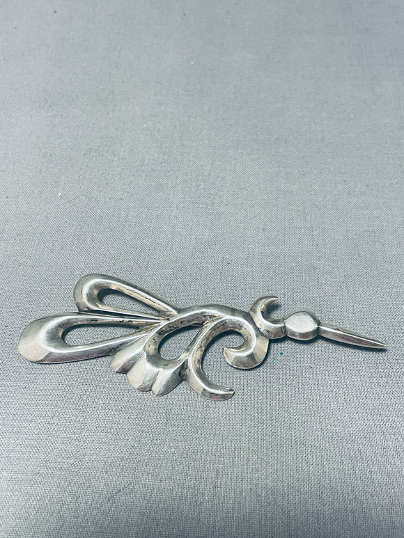 Swirling Bird Vintage Native American Navajo Sterling Silver Pin-Nativo Arts