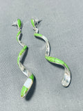 Exquisite Native American Navajo Gaspeite Opal Sterling Silver Large Spiral Earrings-Nativo Arts