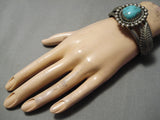 Heavy Thicik Vintage Native American Navajo Carico Lake Turquoise Sterling Silver Bracelet Old-Nativo Arts