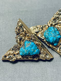 Solid 14k Gold Vintage Native American Navajo Turquoise Collar Protectors-Nativo Arts