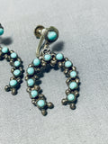 Early Turquoise Horseshoe Vintage Native American Zuni Sterling Silver Earrings-Nativo Arts