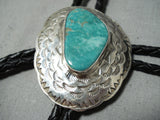 Super Intricate Vintage Native American Navajo Royston Turquoise Sterling Silver Bolo Tie-Nativo Arts
