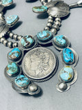 406 Grams Native American Navajo Turquoise Sterling Silver Squash Blossom Necklace-Nativo Arts