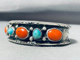 Outstanding Vintage Native American Zuni Coral & Blue Gem Turquoise Sterling Silver Bracelet-Nativo Arts