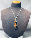One Of The Most Unique Native American Navajo Signed Sterling Silver Inlay Kachina Necklace-Nativo Arts