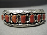 Superior Native American Navajo Chunky Red Coral Sterling Silver Sun Bracelet Cuff-Nativo Arts