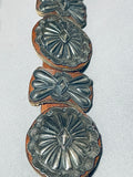Important Vintage Native American Navajo David Reeves Hand Tooled Sterling Silver Concho Belt-Nativo Arts