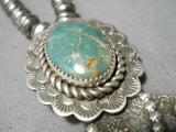 Native American Notably Detailed Vintage Navajo Green Turquoise Sterling Silver Necklace-Nativo Arts