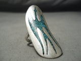 So Artistic Vintage Native American Navajo Long Bird Turquoise Sterling Silver Native Ring Old-Nativo Arts