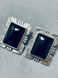Superb Native American Navajo Black Onyx Sterling Silver Earrings-Nativo Arts