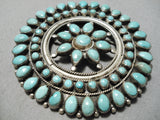 Stunning Vintage Zuni Native American Blue Gem Turquoise Sterling Silver Pin Old-Nativo Arts
