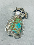 Fascinating Signed Native American Navajo Royton Turquoise Sterling Silver Kachina Pin Pendant-Nativo Arts