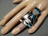 Unbelievable Giant Vintage Native American Zuni Turquoise Sterling Silver Ring Old-Nativo Arts