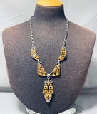 One Of Most Intricate Ever Vintage Native American Navajo Shell Inlay Sterling Silver Necklace-Nativo Arts