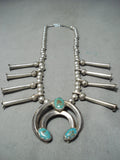 Old Vintage Native American Navajo Royston Turquoise Sterling Silver Squash Blossom Necklace-Nativo Arts