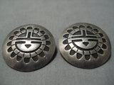 Exceptional Vintage Hopi Native American Sunface Sterling Silver Earrings-Nativo Arts