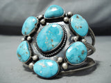 Exceptional Vintage Native American Navajo 7 Kingman Turquoise Sterling Silver Bracelet Old-Nativo Arts