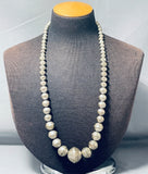 Rare Longer Vintage Native American Navajo Graduated Bead Sterling Silver Necklace-Nativo Arts