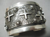 Native American Important Huge Ron Willie Cross Christian Sterling Silver Bracelet-Nativo Arts
