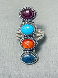 Colorful Native American Navajo Sleeping Beauty Turquoise Lapis Sterling Silver Ring-Nativo Arts