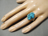 Rare Huge 14k Gold Vintage Navajo Turquoise Nugget Native American Ring-Nativo Arts