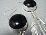 Incredible Native American Navajo Black Onyx Sterling Silver Feather Earrings-Nativo Arts