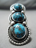 One Of Biggest Best Vintage Native American Navajo Jess Martinez Turquoise Sterling Silver Ring-Nativo Arts