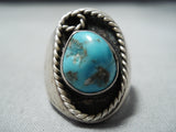 Heavy Vintage Native American Navajo Kingman Turquoise Sterling Silver Ring Old-Nativo Arts