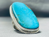 Gigantic Tso Family Native American Navajo Signed Kingman Turquoise Sterling Silver Ring-Nativo Arts
