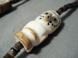 Native American Completely Hand Carved Vintage Santo Domingo Owl Sterling Silver Necklace-Nativo Arts